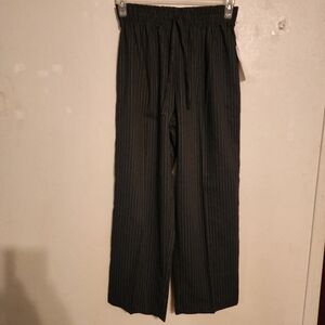 Oggi Pin Stripe Stretchy Elastic Waist Tie Wide Leg Pants Size M, Inseam 28"